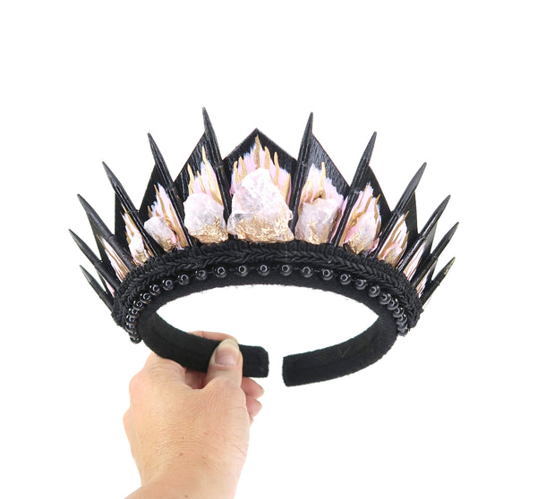 Rose Quartz Black Blade Crown